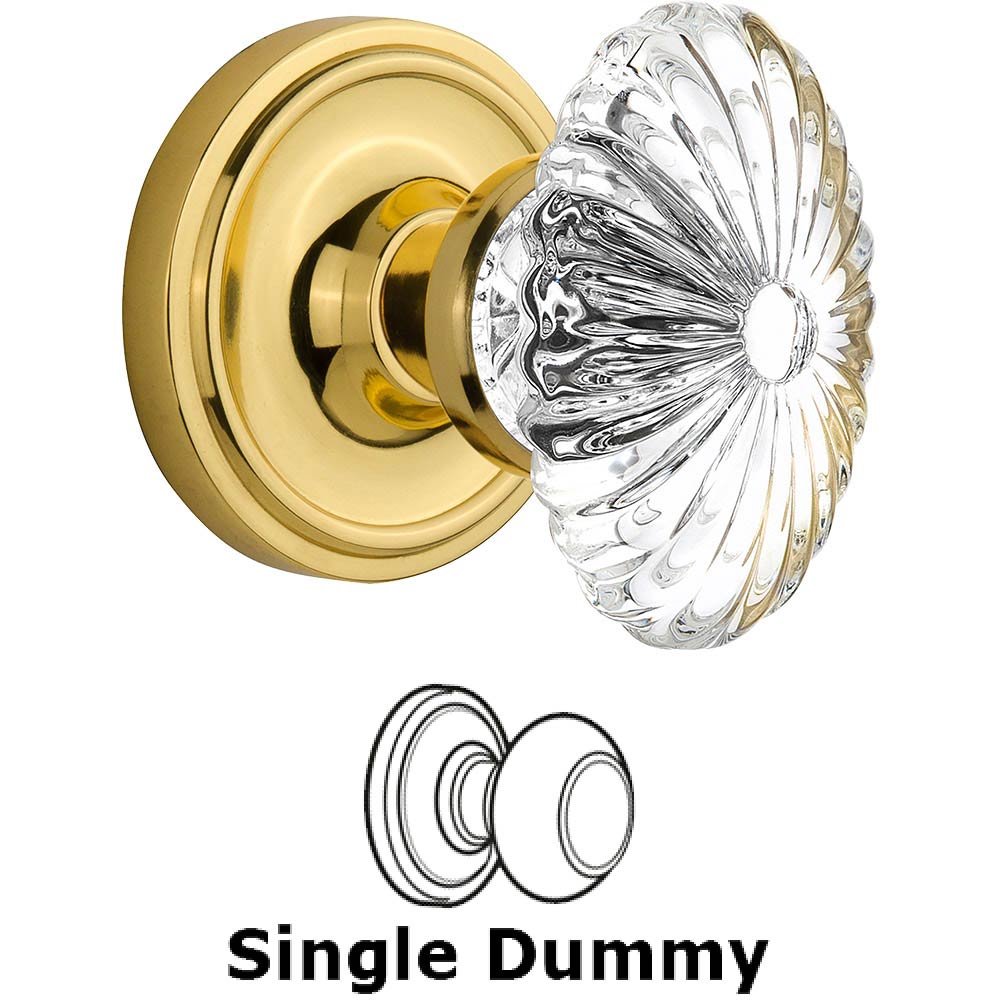 Single Dummy Classic Rose with Oval Fluted Crystal Knob in Polished Brass