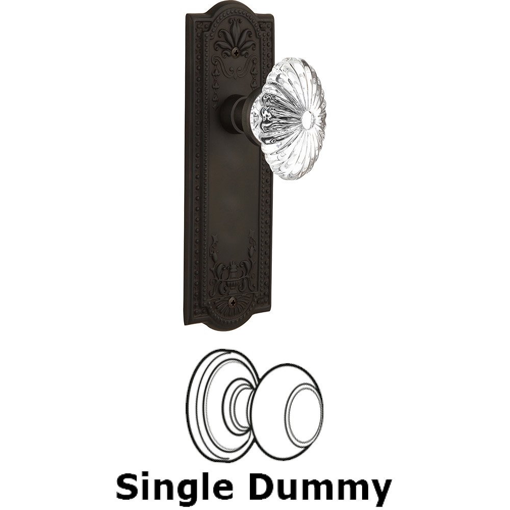 Single Dummy - Meadows Plate with Oval Fluted Crystal Knob without Keyhole in Oil Rubbed Bronze
