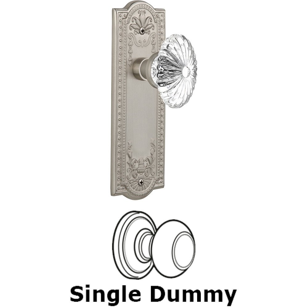 Single Dummy - Meadows Plate with Oval Fluted Crystal Knob without Keyhole in Satin Nickel