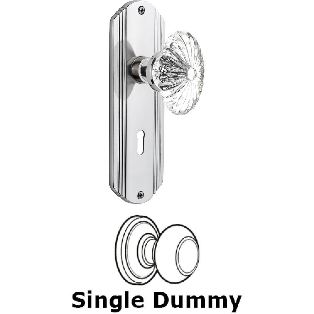 Single Dummy - Deco Plate with Oval Fluted Crystal Knob with Keyhole in Bright Chrome