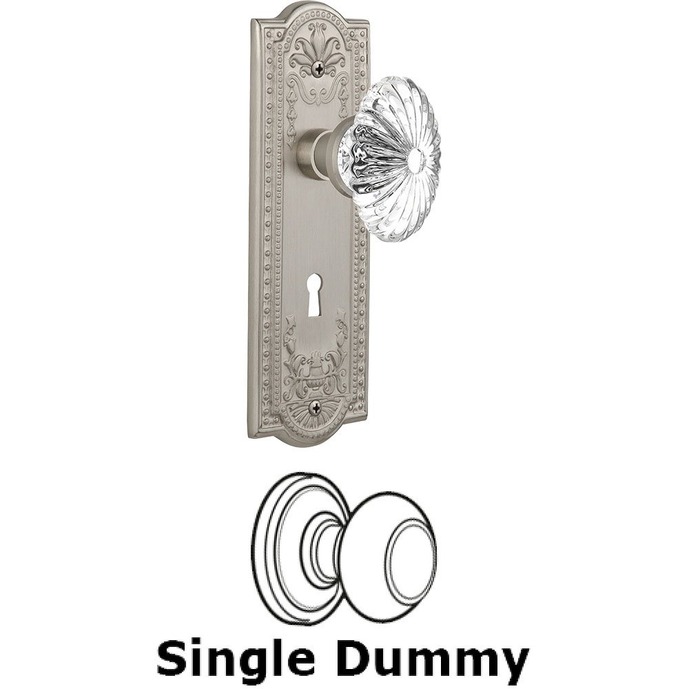 Single Dummy - Meadows Plate with Oval Fluted Crystal Knob with Keyhole in Satin Nickel