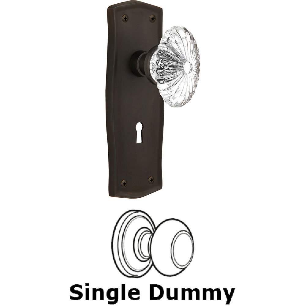 Single Dummy - Prairie Plate with Oval Fluted Crystal Knob with Keyhole in Oil Rubbed Bronze