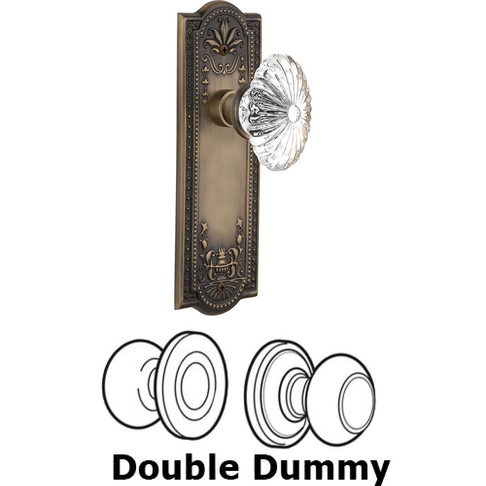 Double Dummy - Meadows Plate with Oval Fluted Crystal Knob without Keyhole in Antique Brass