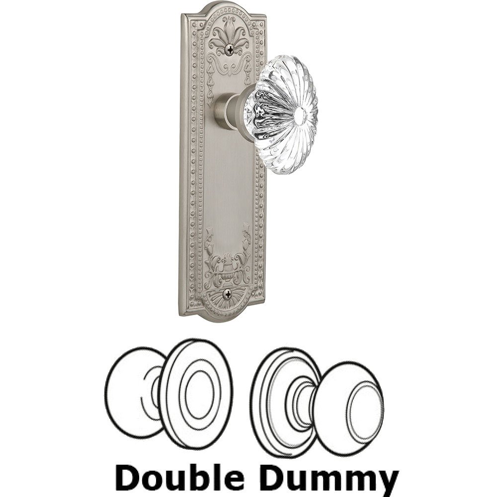 Double Dummy - Meadows Plate with Oval Fluted Crystal Knob without Keyhole in Satin Nickel