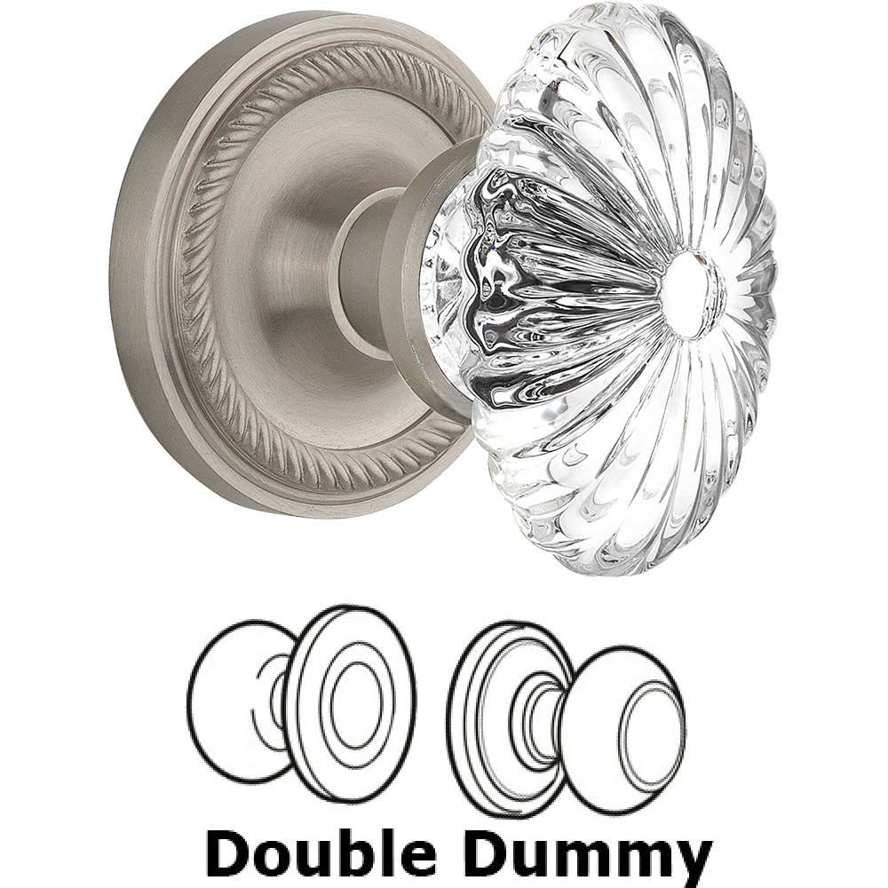 Double Dummy - Rope Rose with Oval Fluted Crystal Knob in Satin Nickel