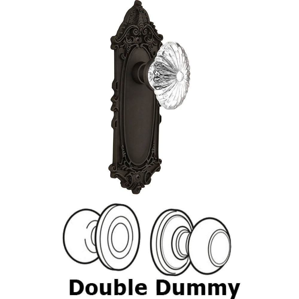 Double Dummy - Victorian Plate with Oval Fluted Crystal Knob without Keyhole in Oil Rubbed Bronze