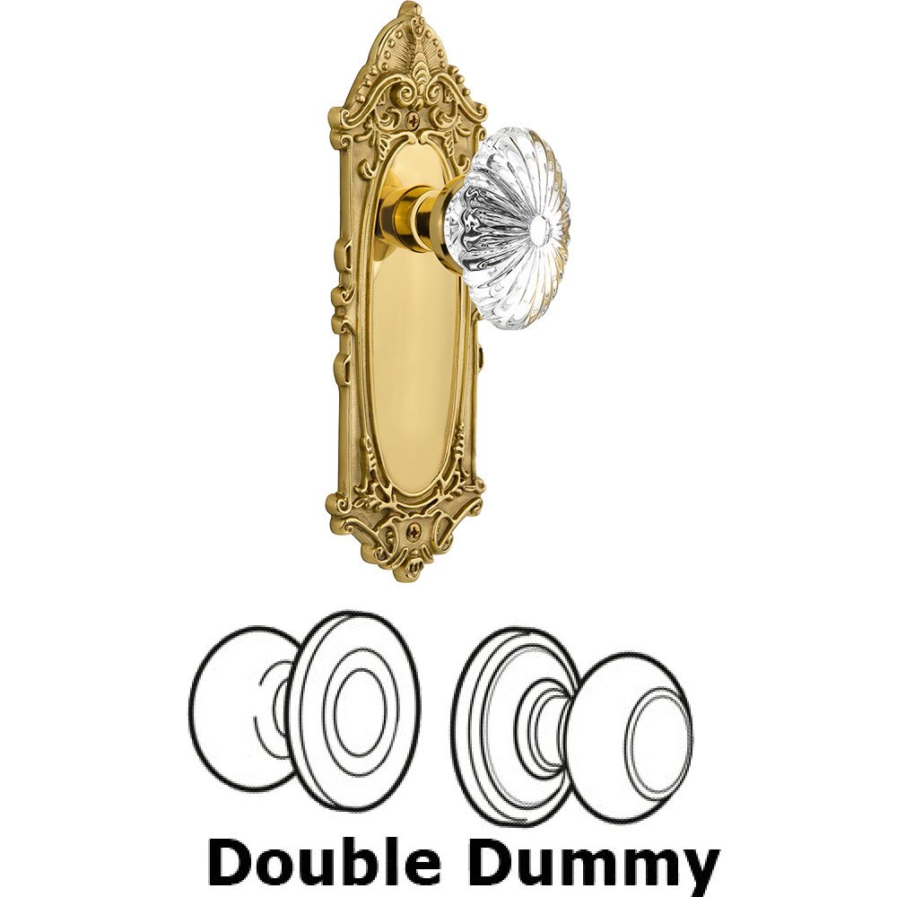 Double Dummy - Victorian Plate with Oval Fluted Crystal Knob without Keyhole in Polished Brass