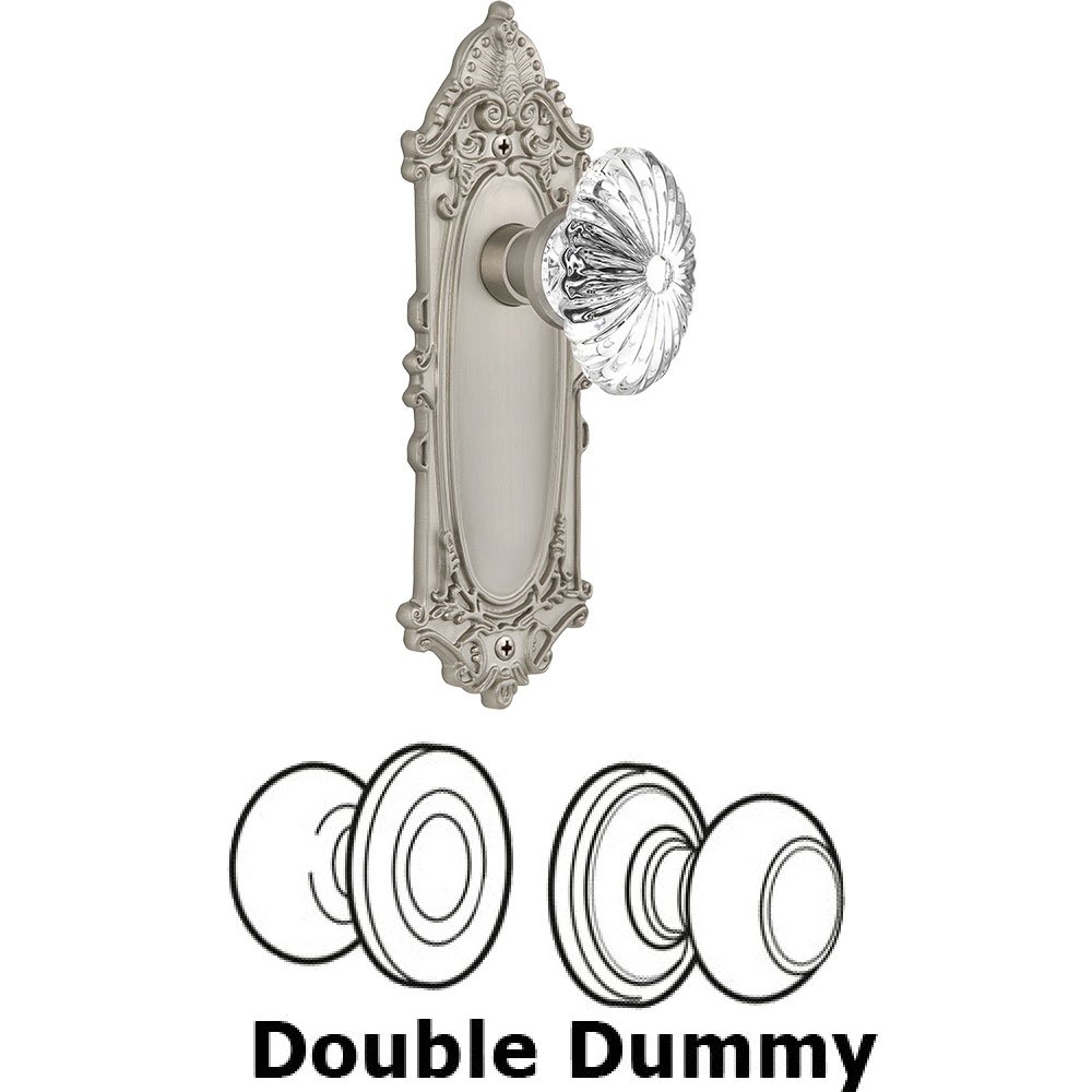 Double Dummy - Victorian Plate with Oval Fluted Crystal Knob without Keyhole in Satin Nickel