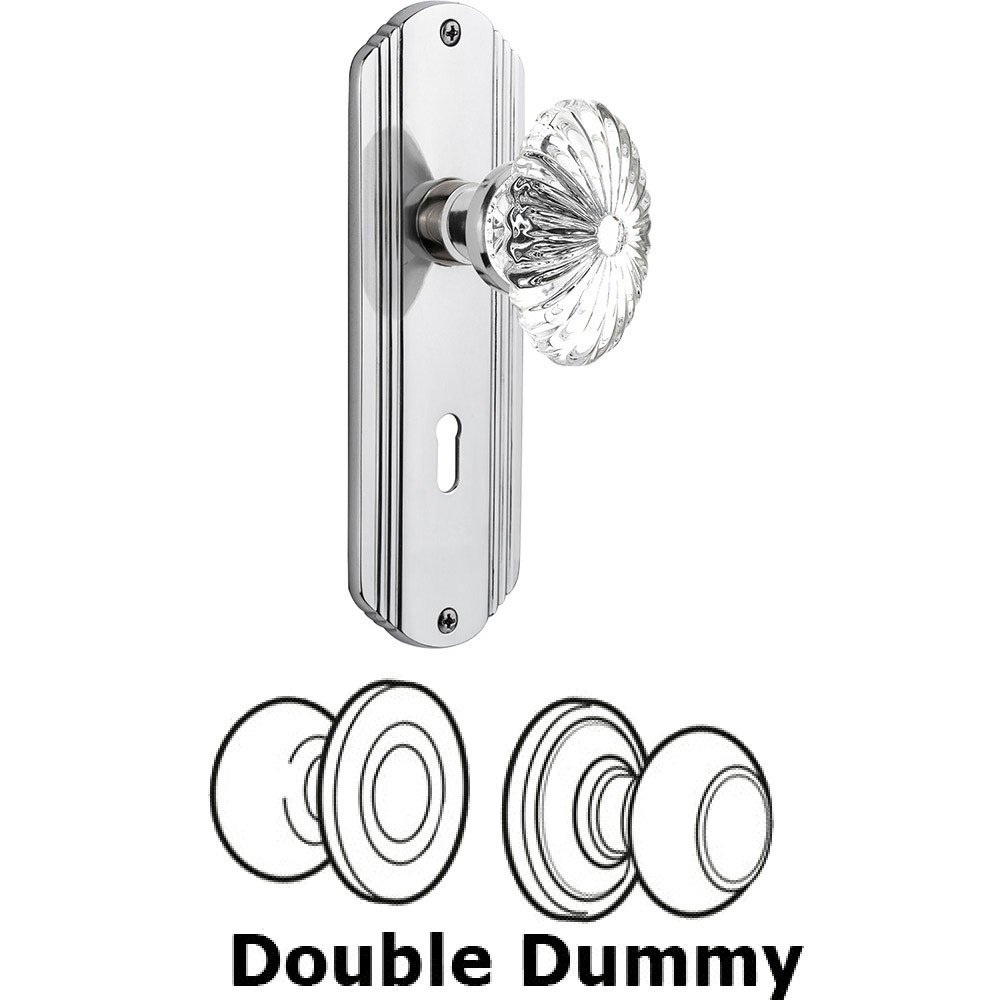 Double Dummy - Deco Plate with Oval Fluted Crystal Knob with Keyhole in Bright Chrome