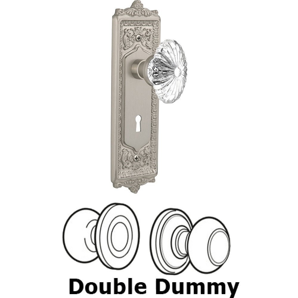 Double Dummy - Egg and Dart Plate with Oval Fluted Crystal Knob with Keyhole in Satin Nickel