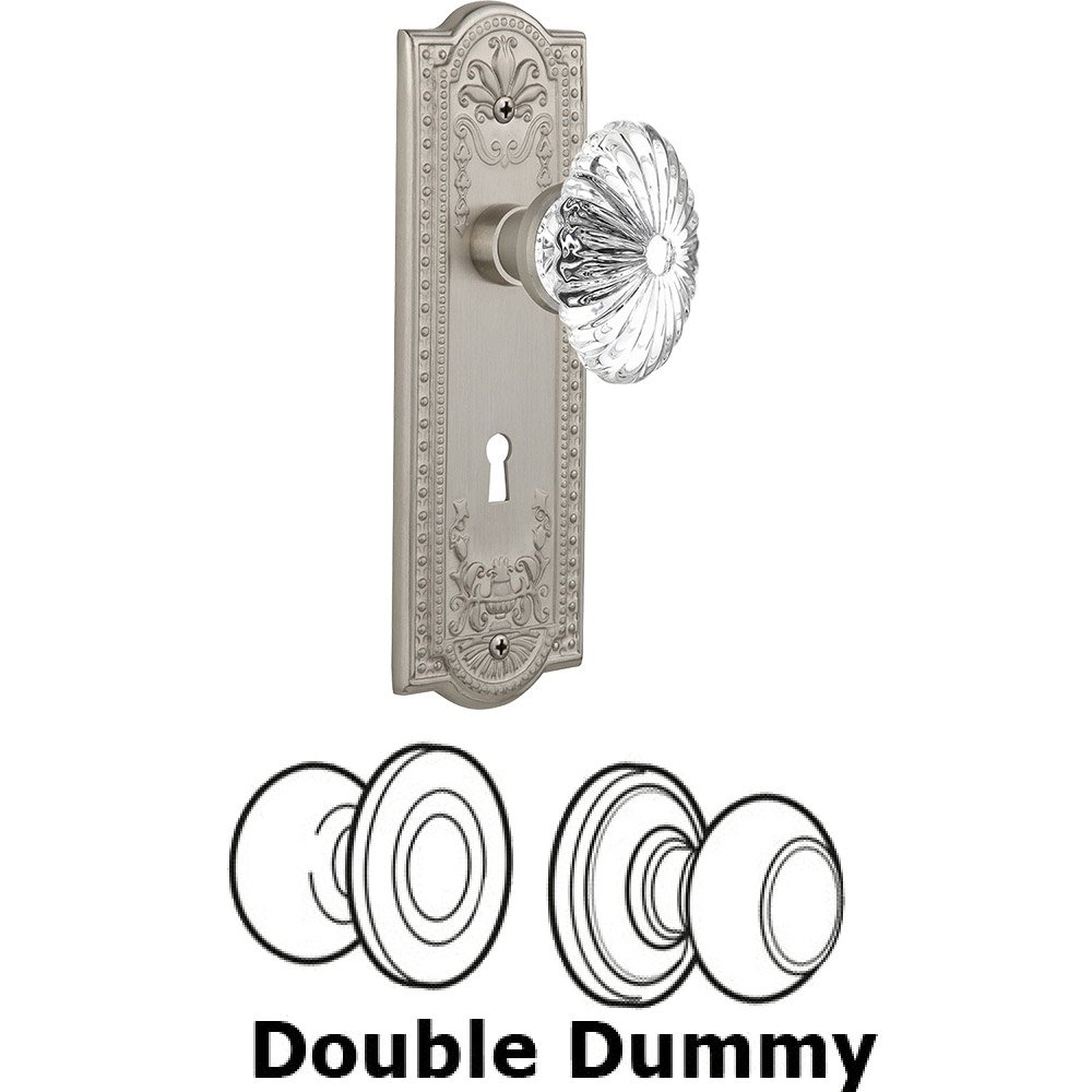 Double Dummy - Meadows Plate with Oval Fluted Crystal Knob with Keyhole in Satin Nickel