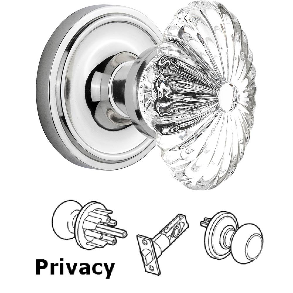 Privacy Knob - Classic Rose with Oval Fluted Crystal Knob in Bright Chrome