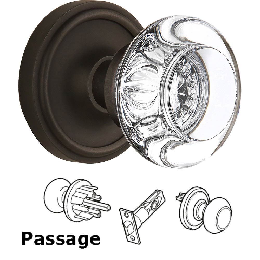 Passage Knob - Classic Rose with Round Clear Crystal Knob in Oil Rubbed Bronze