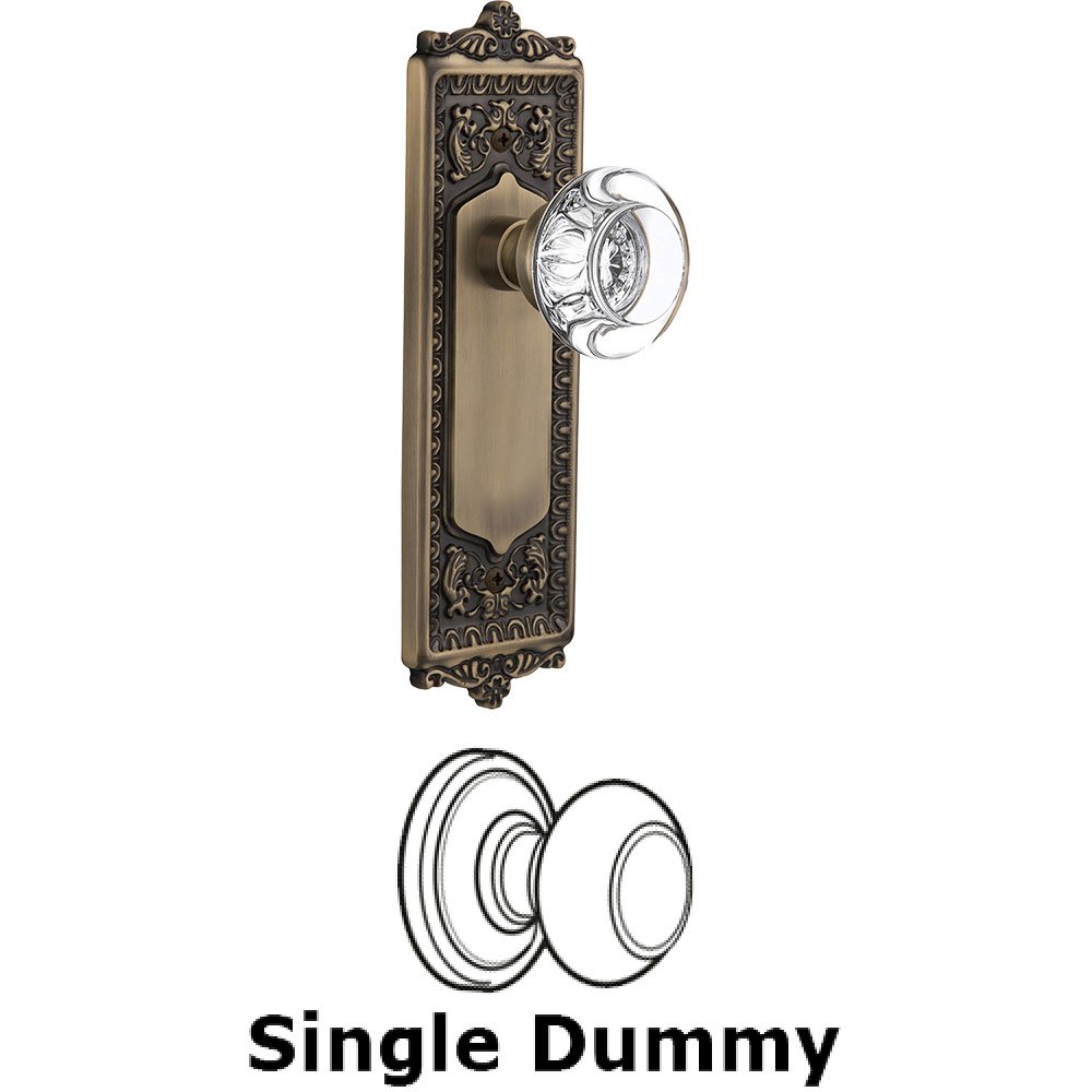 Single Dummy - Egg and Dart Plate with Round Clear Crystal Knob without Keyhole in Antique Brass