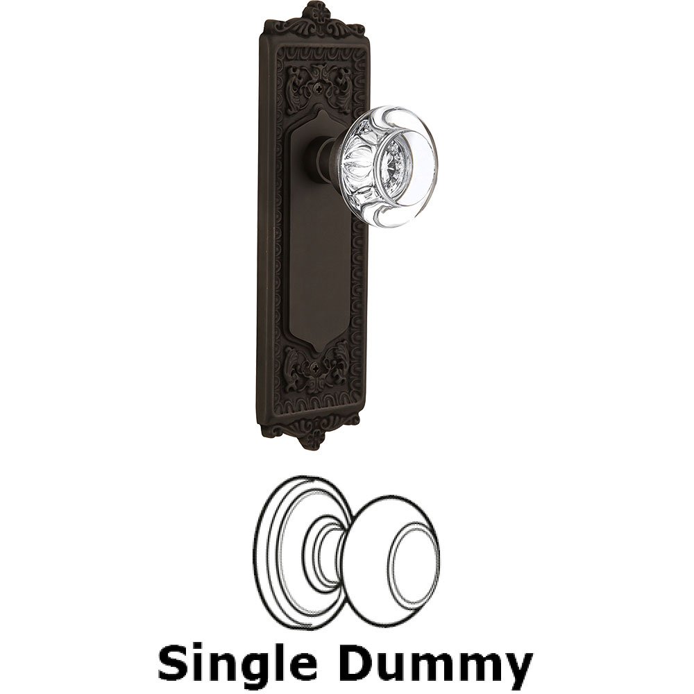 Single Dummy - Egg and Dart Plate with Round Clear Crystal Knob without Keyhole in Oil Rubbed Bronze