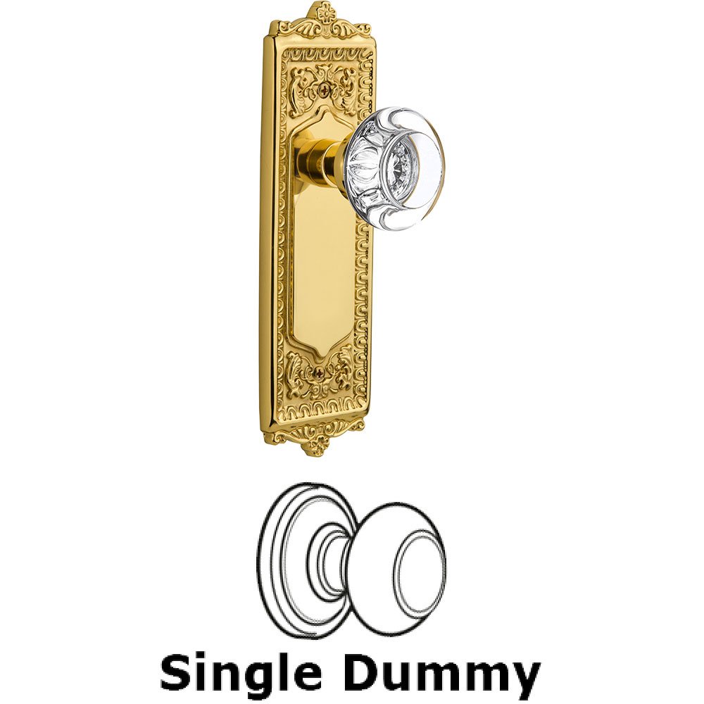 Single Dummy - Egg and Dart Plate with Round Clear Crystal Knob without Keyhole in Polished Brass
