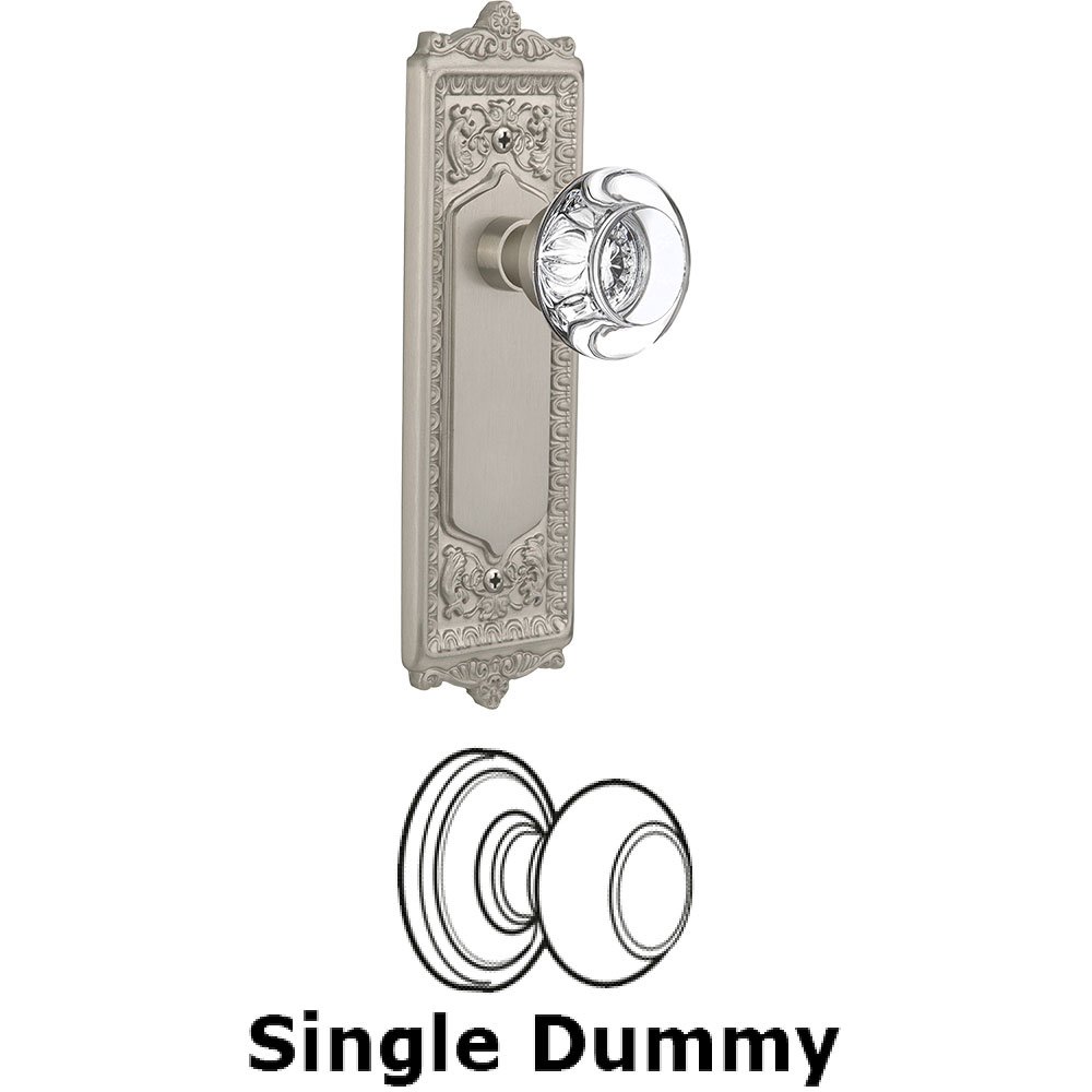 Single Dummy - Egg and Dart Plate with Round Clear Crystal Knob without Keyhole in Satin Nickel