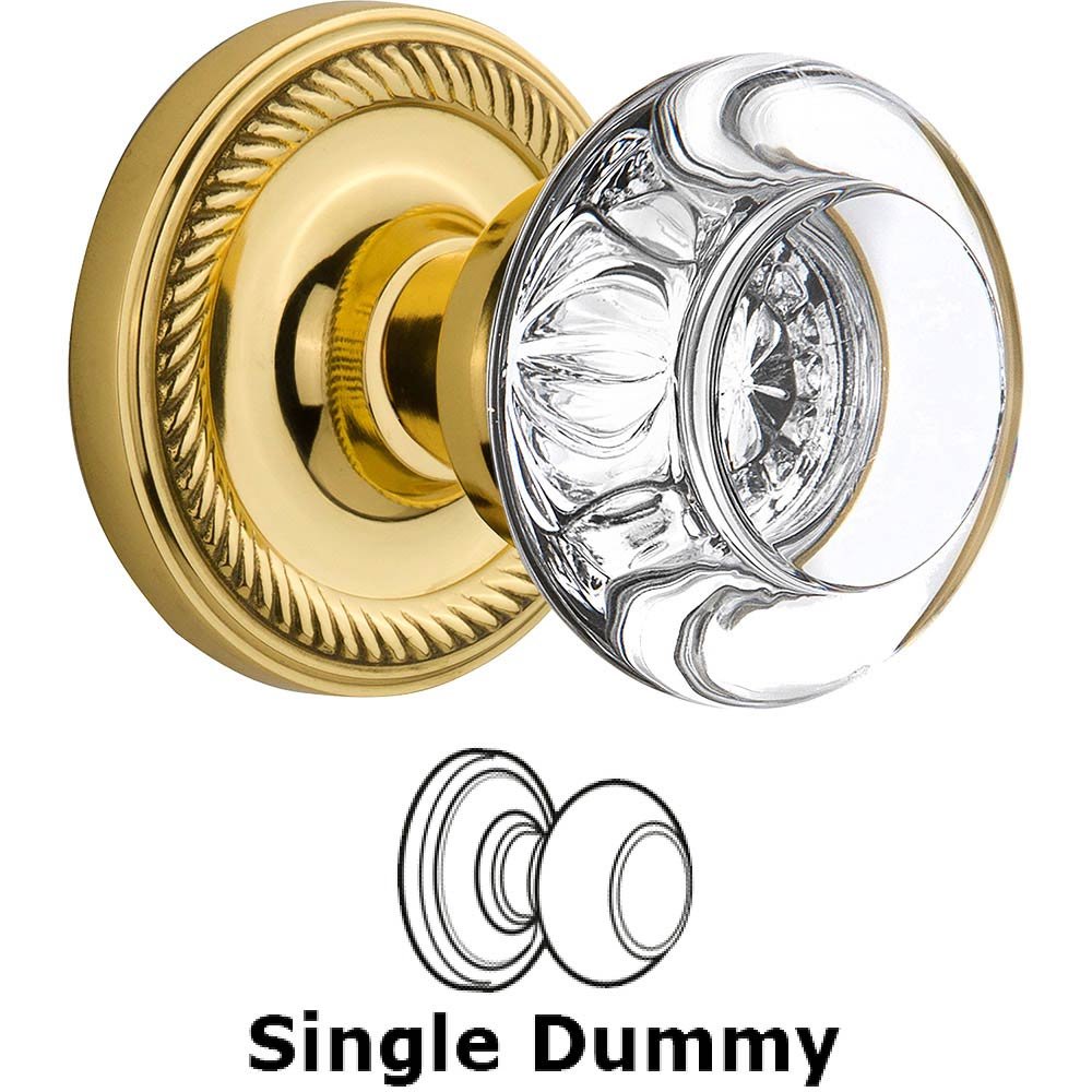 Single Dummy - Rope Rose with Round Clear Crystal Knob in Polished Brass