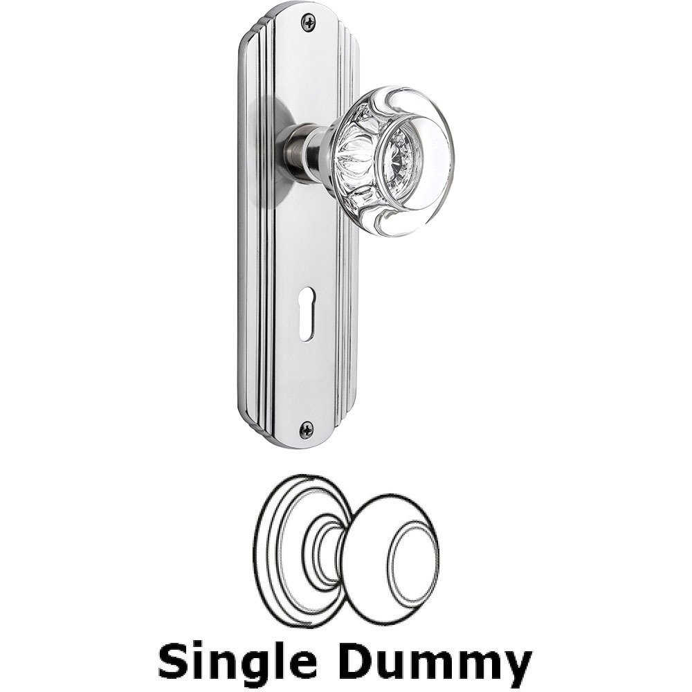 Single Dummy - Deco Plate with Round Clear Crystal Knob with Keyhole in Bright Chrome