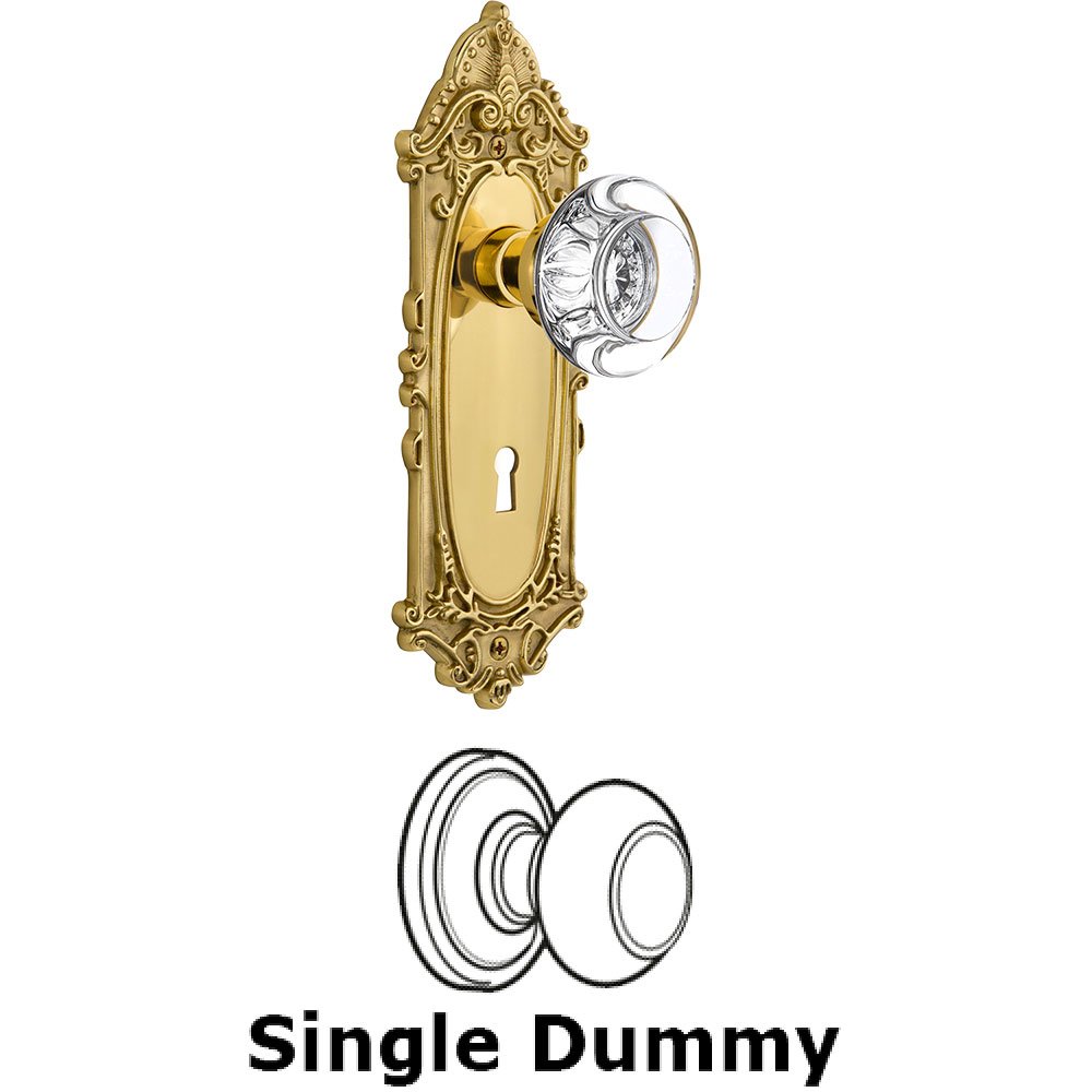 Single Dummy - Victorian Plate with Round Clear Crystal Knob with Keyhole in Polished Brass