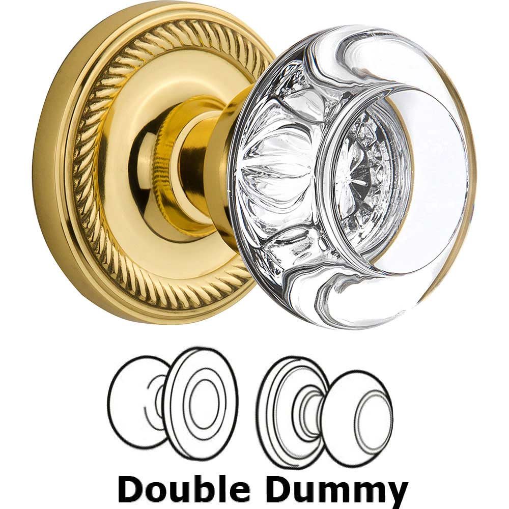 Double Dummy - Rope Rose with Round Clear Crystal Knob in Polished Brass