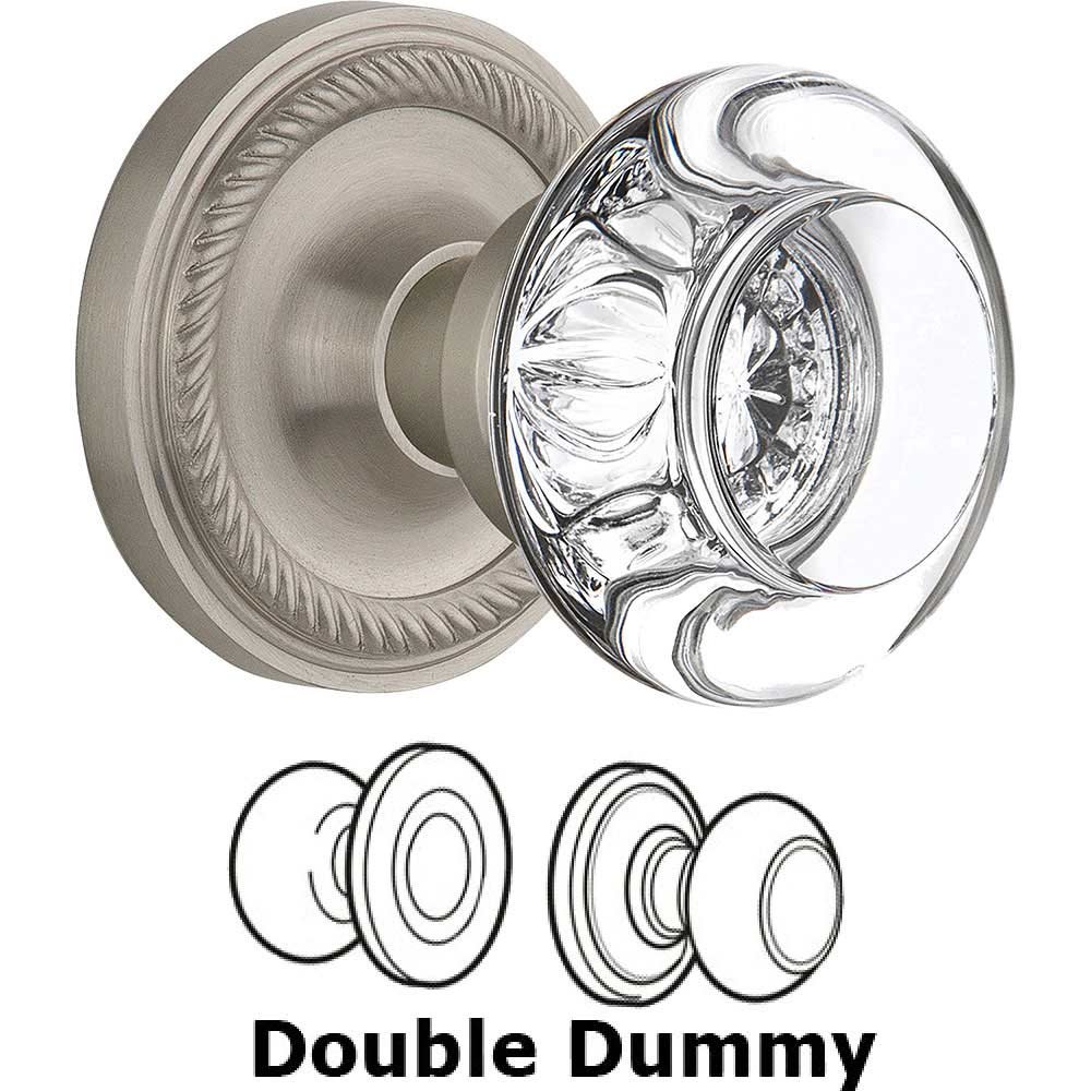 Double Dummy - Rope Rose with Round Clear Crystal Knob in Satin Nickel