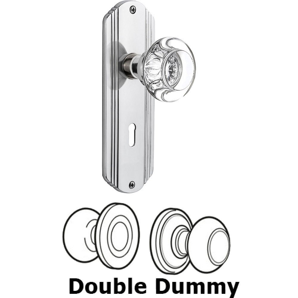 Double Dummy - Deco Plate with Round Clear Crystal Knob with Keyhole in Bright Chrome