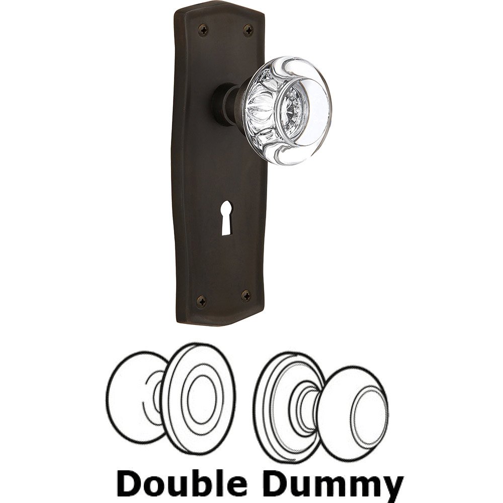 Double Dummy - Prairie Plate with Round Clear Crystal Knob with Keyhole in Oil Rubbed Bronze