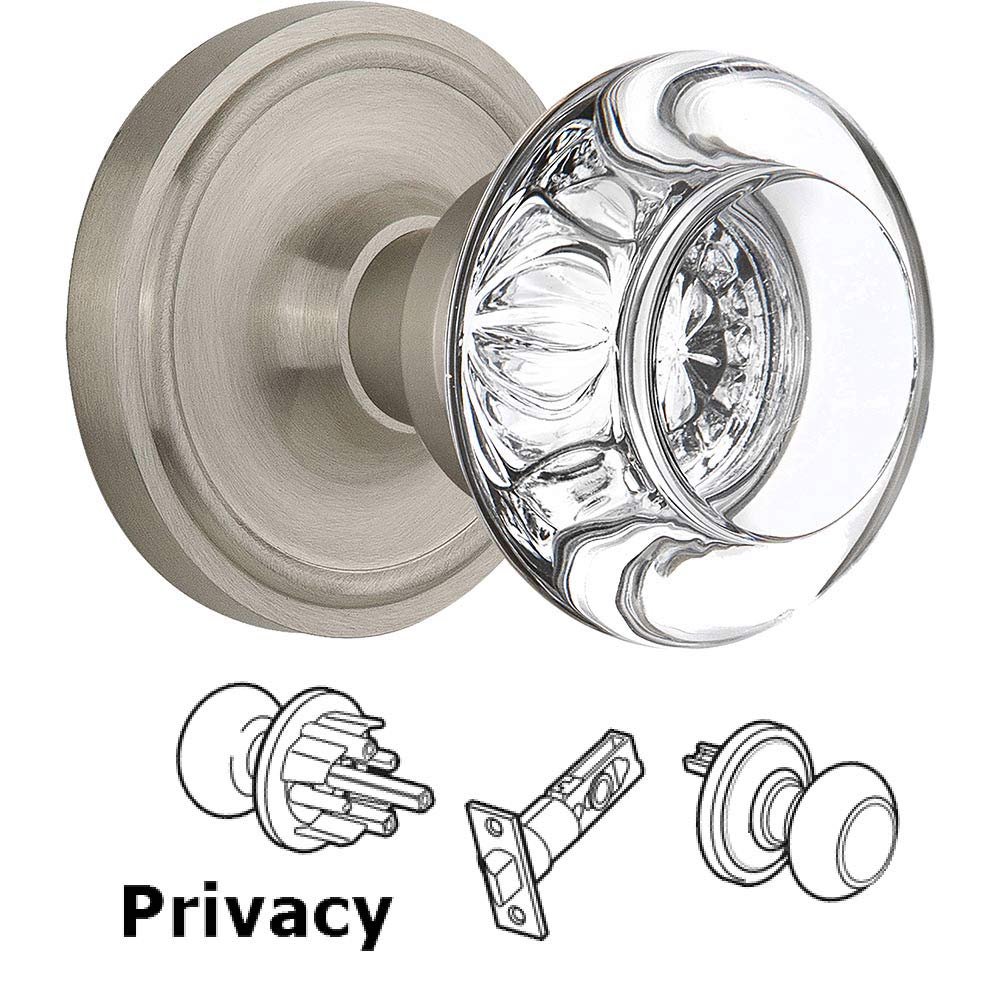 Privacy Knob - Classic Rose with Round Clear Crystal Knob in Satin Nickel