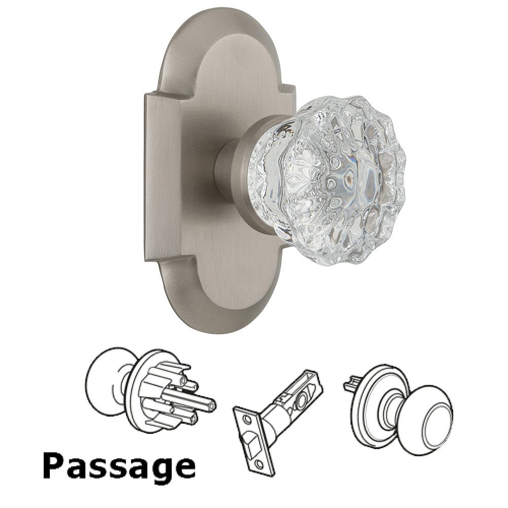 Passage Cottage Plate with Crystal Knob in Satin Nickel
