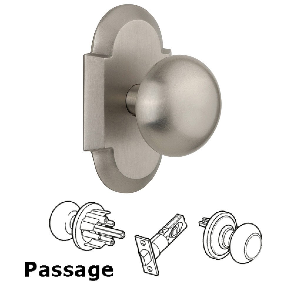 Passage Cottage Plate with New York Knob in Satin Nickel