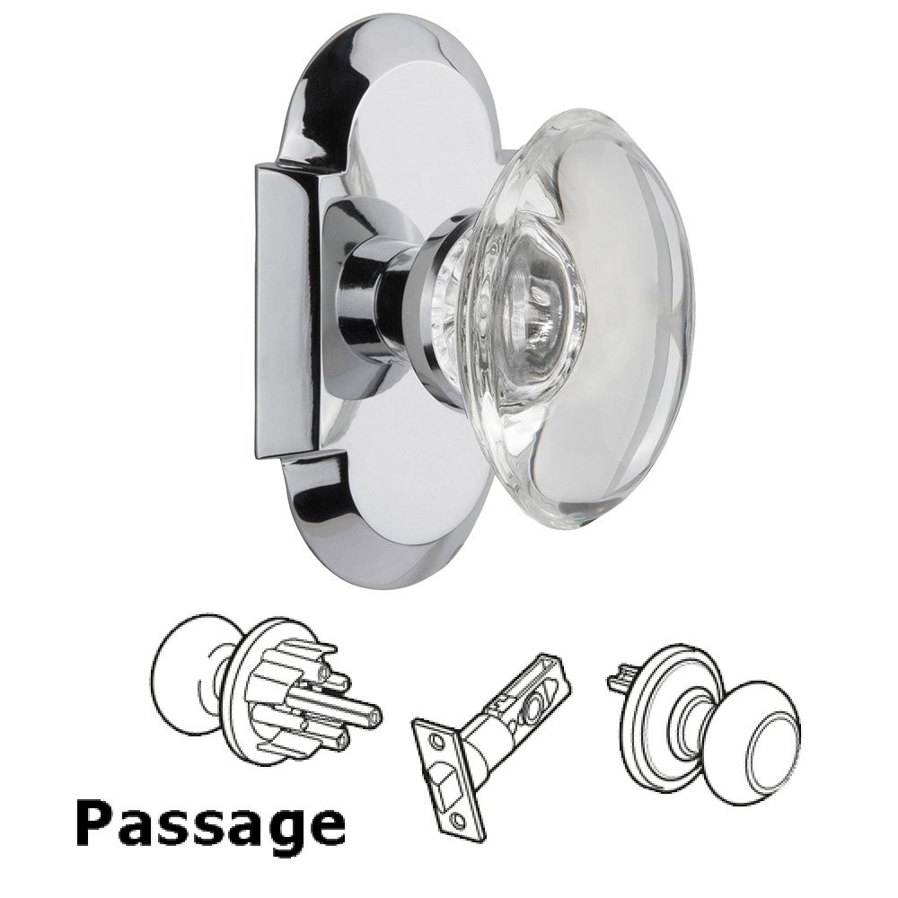 Passage Cottage Plate with Oval Clear Crystal Knob in Bright Chrome