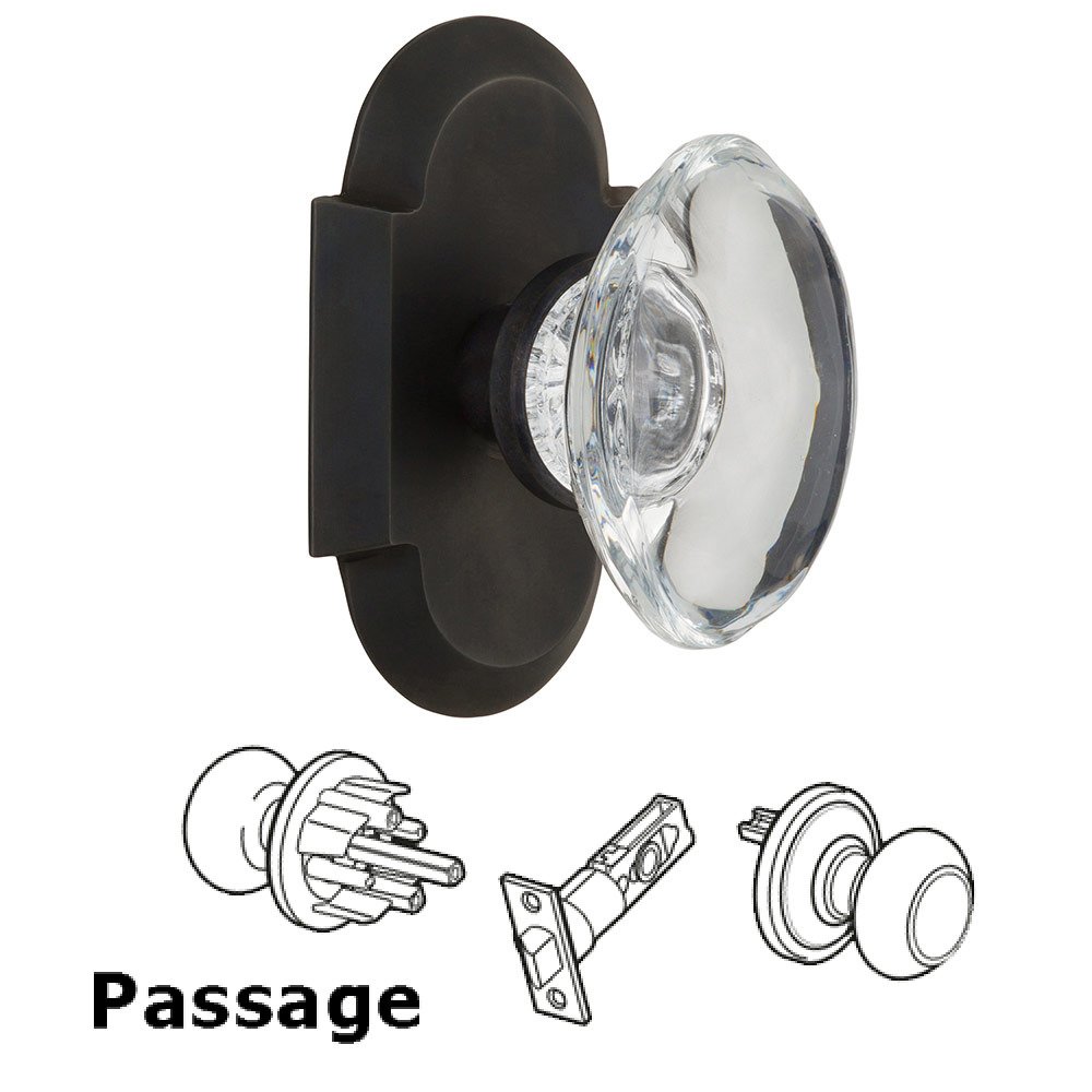 Passage Cottage Plate with Oval Clear Crystal Knob in Oil Rubbed Bronze