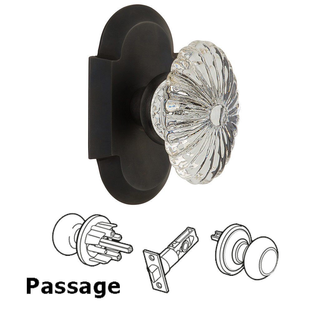 Passage Cottage Plate with Oval Fluted Crystal Knob in Oil Rubbed Bronze