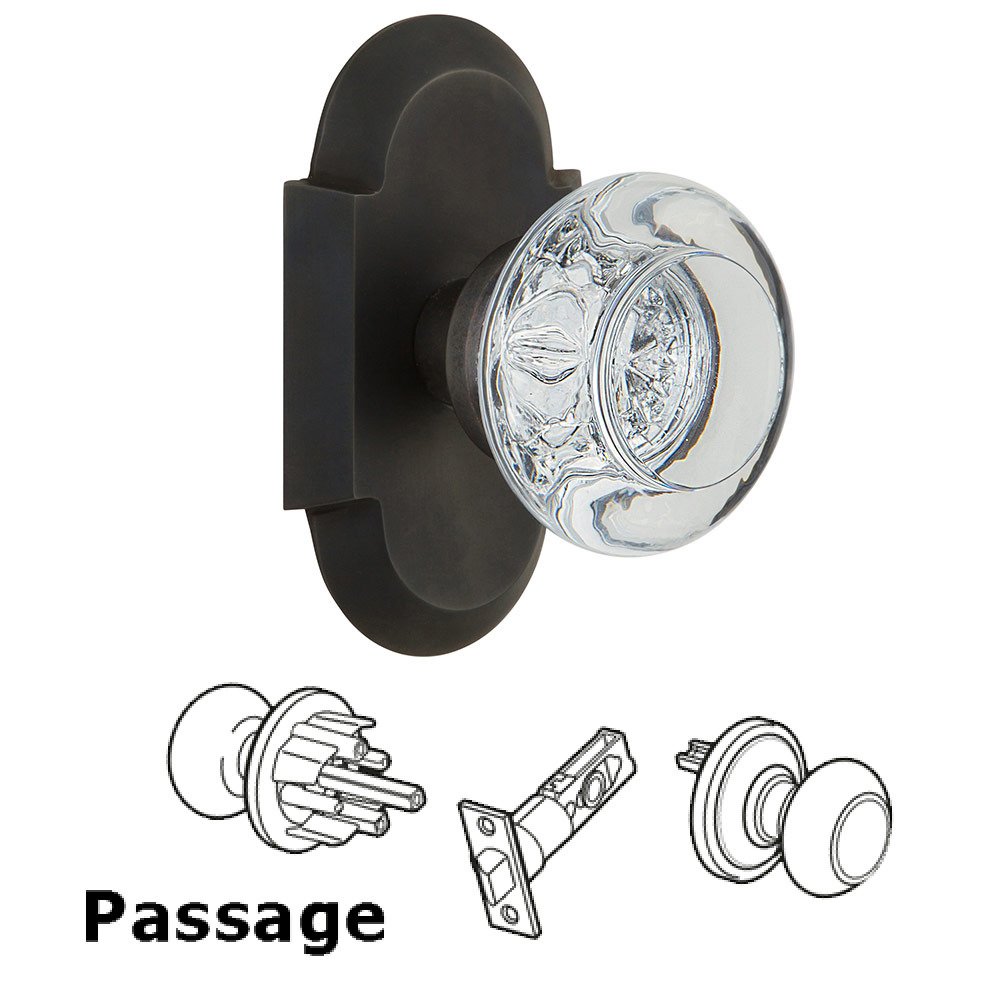 Passage Cottage Plate with Round Clear Crystal Knob in Oil Rubbed Bronze