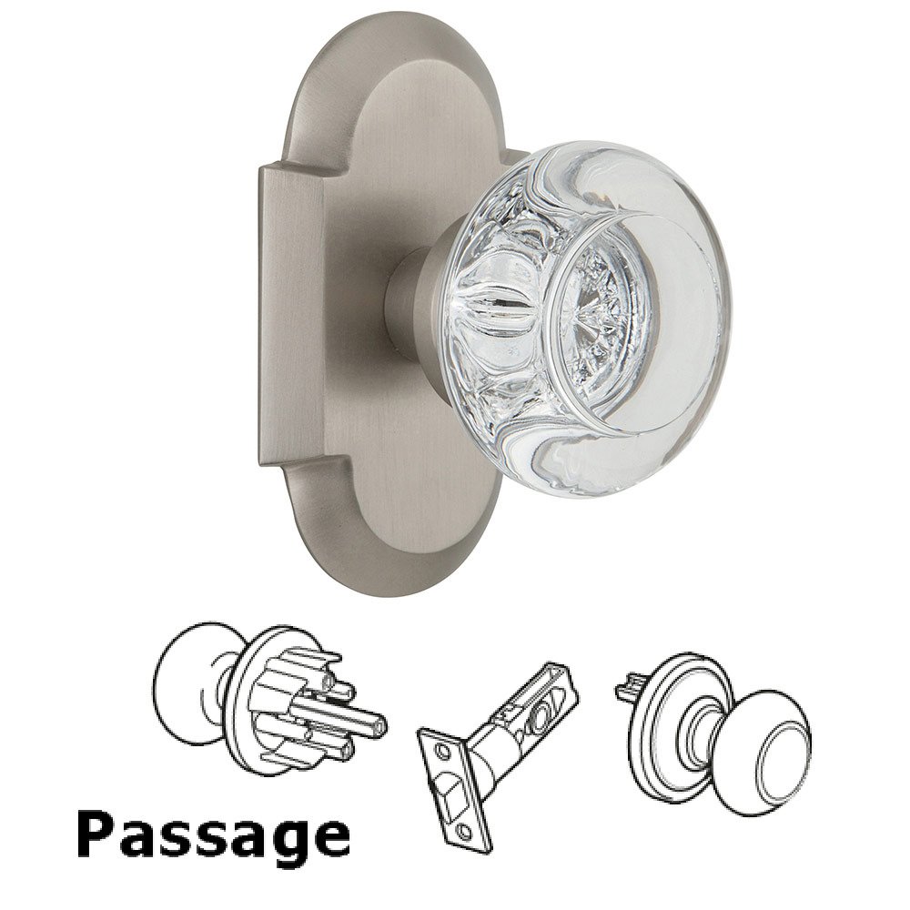 Passage Cottage Plate with Round Clear Crystal Knob in Satin Nickel