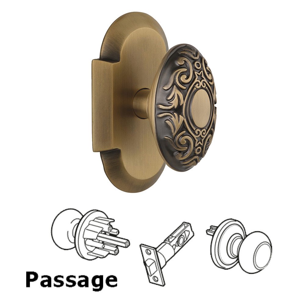 Passage Cottage Plate with Victorian Knob in Antique Brass