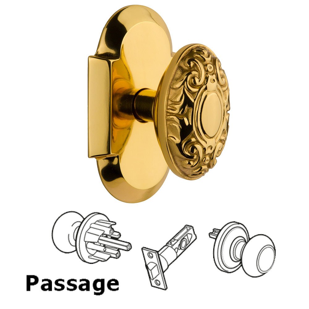 Passage Cottage Plate with Victorian Knob in Polished Brass