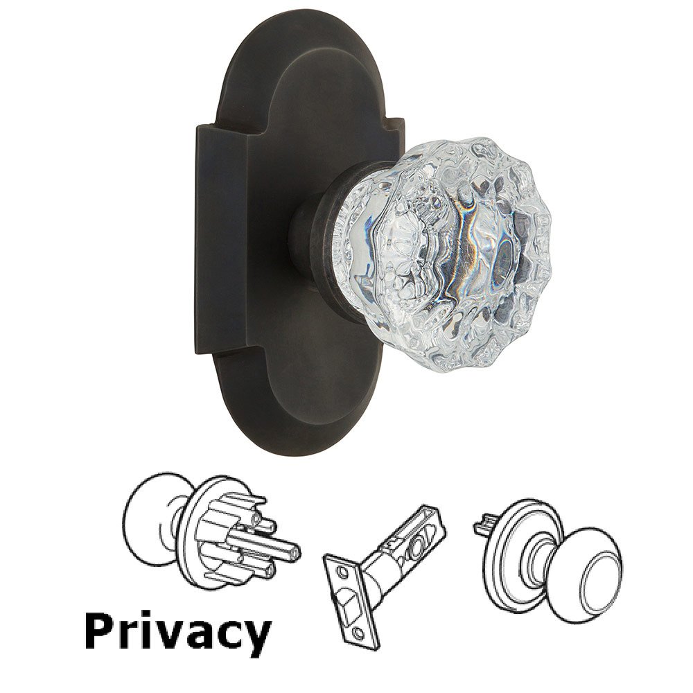 Privacy Cottage Plate with Crystal Knob in Oil Rubbed Bronze