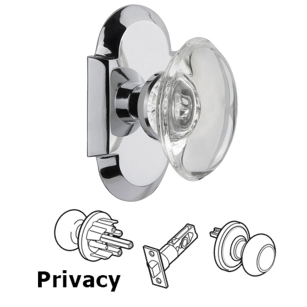 Privacy Cottage Plate with Oval Clear Crystal Knob in Bright Chrome