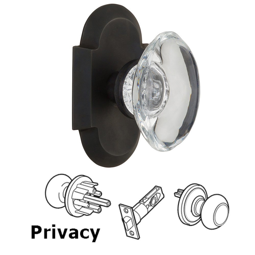 Privacy Cottage Plate with Oval Clear Crystal Knob in Oil Rubbed Bronze