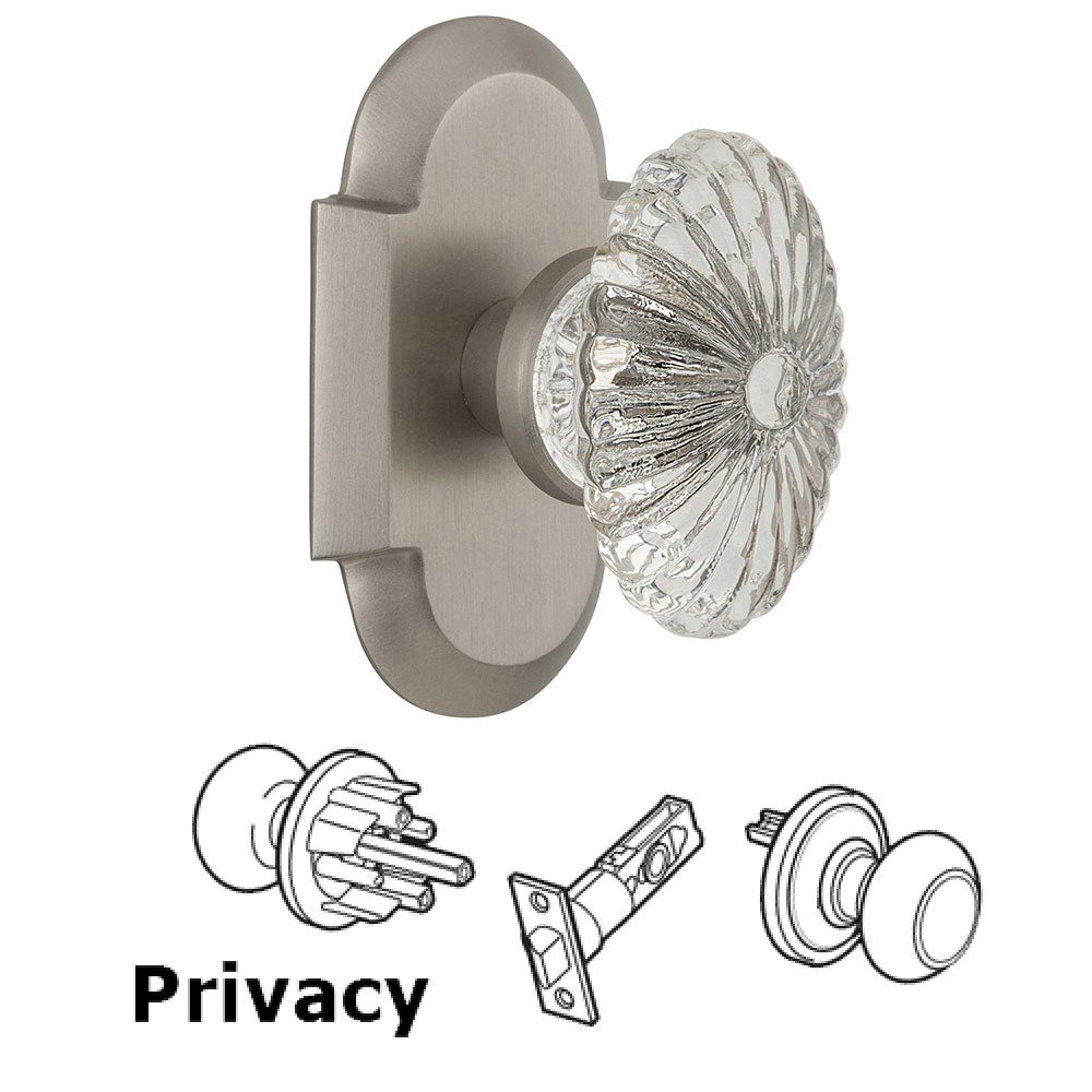 Privacy Cottage Plate with Oval Fluted Crystal Knob in Satin Nickel