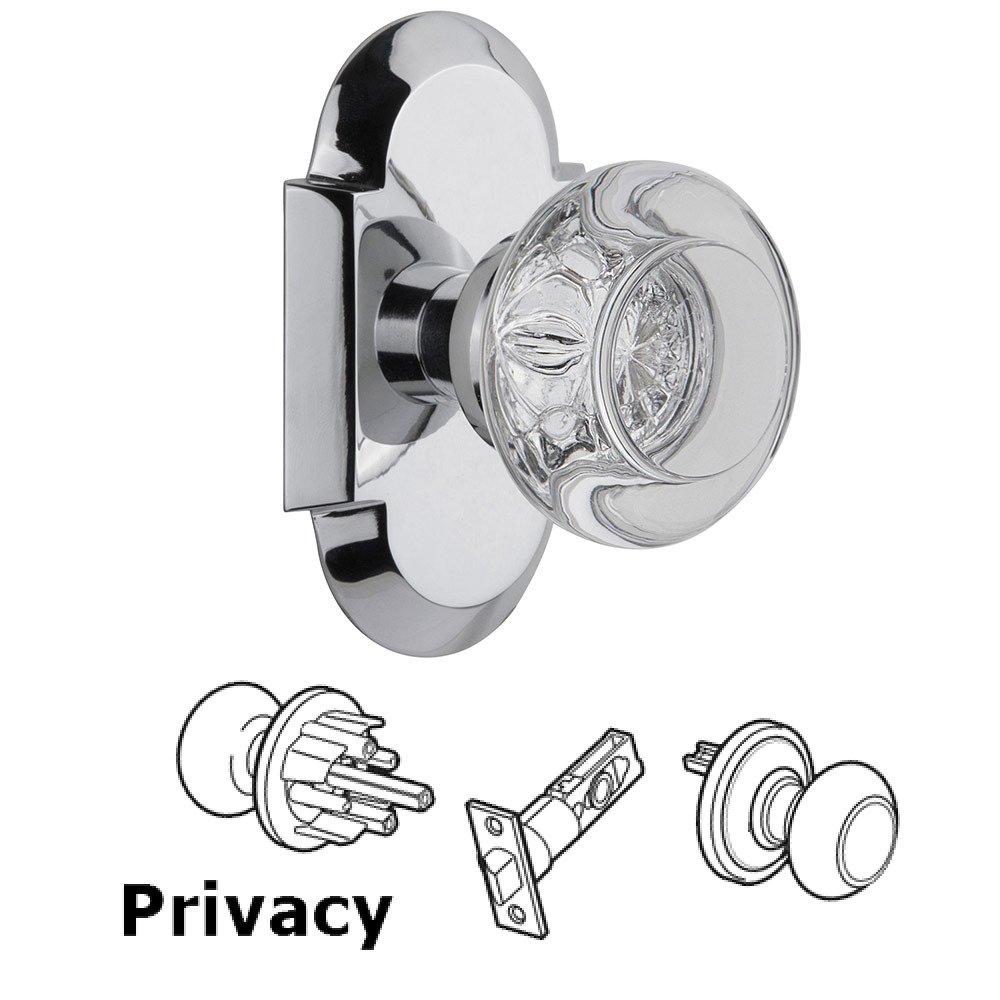 Privacy Cottage Plate with Round Clear Crystal Knob in Bright Chrome
