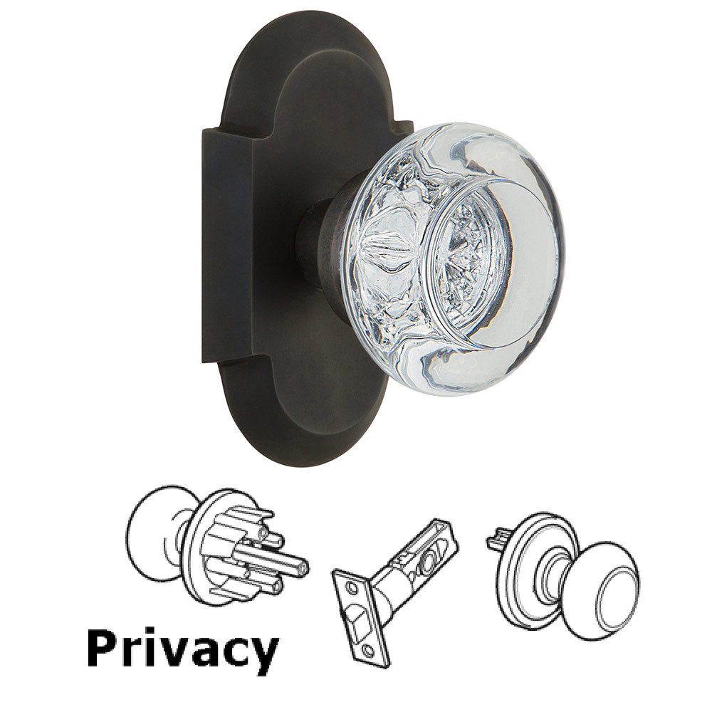 Privacy Cottage Plate with Round Clear Crystal Knob in Oil Rubbed Bronze