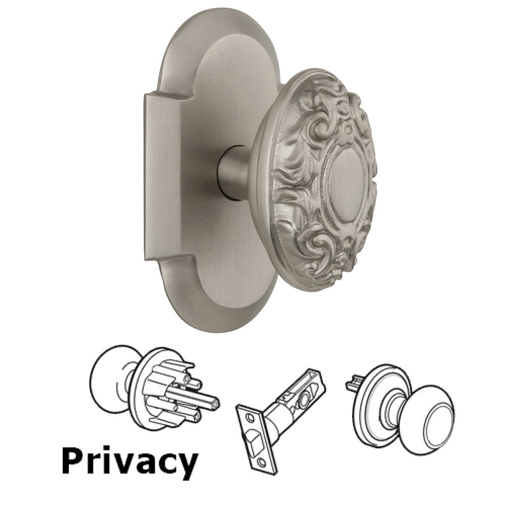 Privacy Cottage Plate with Victorian Knob in Satin Nickel