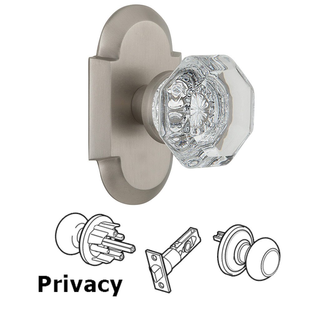 Privacy Cottage Plate with Waldorf Knob in Satin Nickel