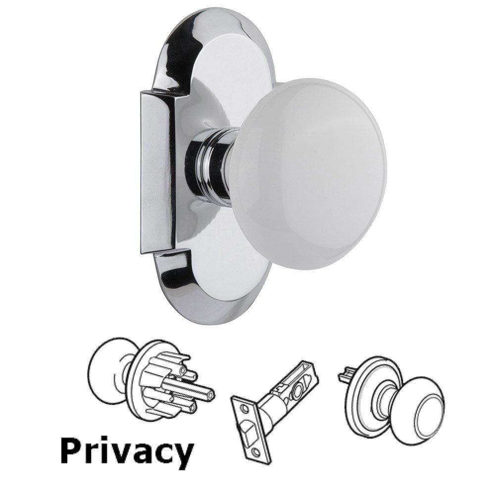 Privacy Cottage Plate with White Porcelain Knob in Bright Chrome
