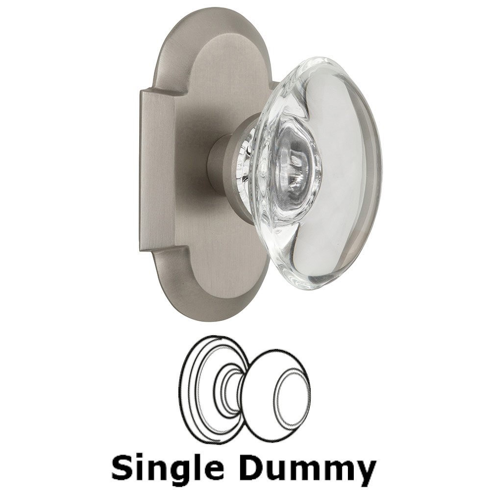 Single Dummy Cottage Plate with Oval Clear Crystal Knob in Satin Nickel