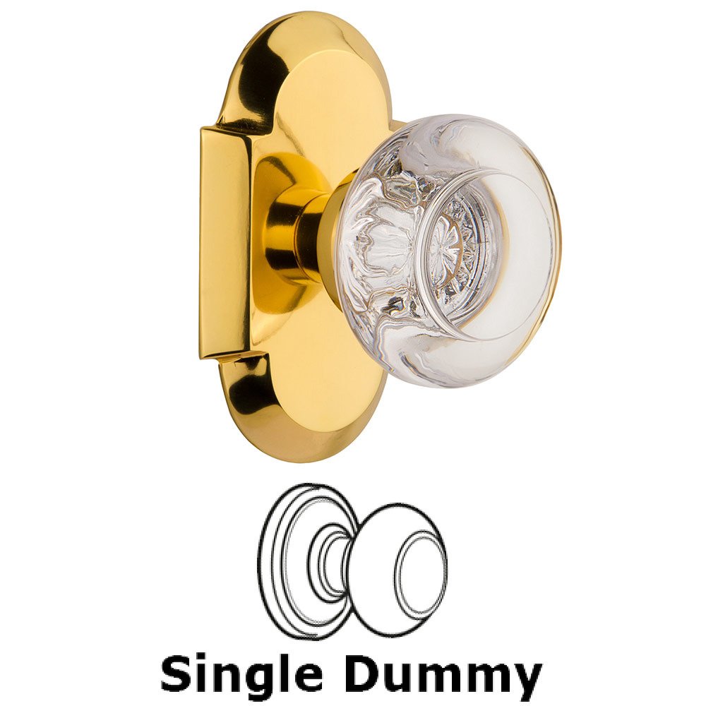 Single Dummy Cottage Plate with Round Clear Crystal Knob in Polished Brass