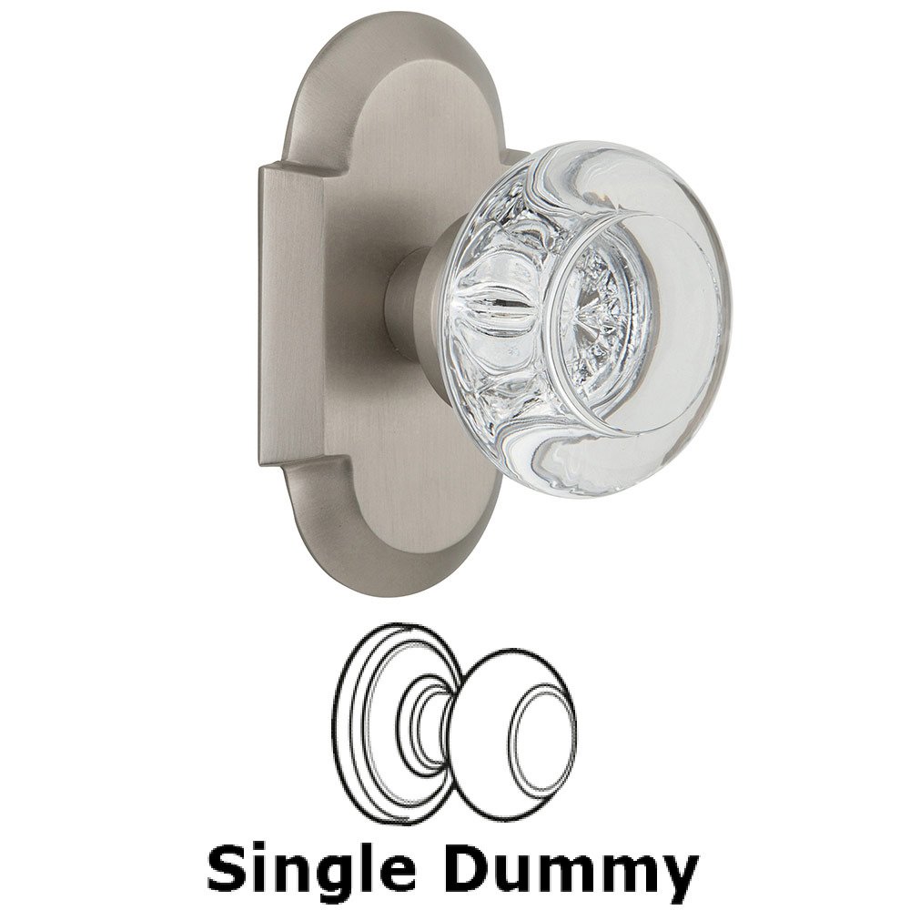 Single Dummy Cottage Plate with Round Clear Crystal Knob in Satin Nickel
